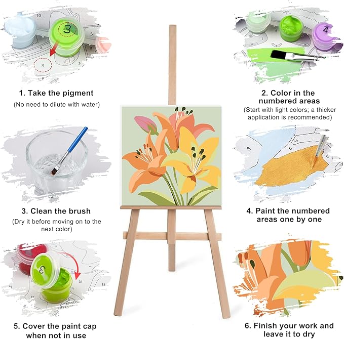 Lxmsja 4 Pack Gentle Garden Paint by Numbers Kit for Adults, Easy Framed Paint by Numbers for Adults Beginner, DIY Acrylic Oil Painting Craft Kits for Home Wall Decor 8x8 inch