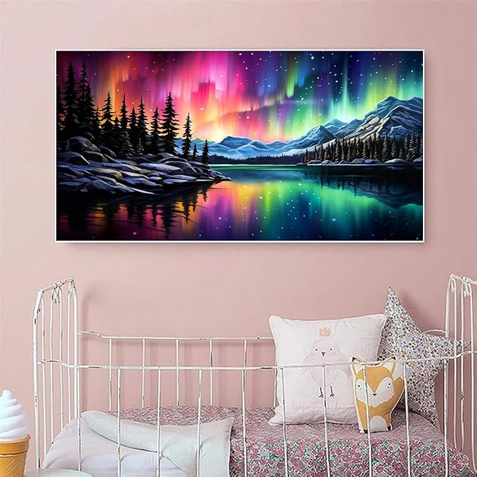 mrpwnle Northern Lights Diamond Art Painting Kits for Adults-5D Large Size Aurora Diamond Art Painting for Beginners, DIY Round Full Drill Aurora Landscape Gem Art Crafts Kits 27.6x15.8in