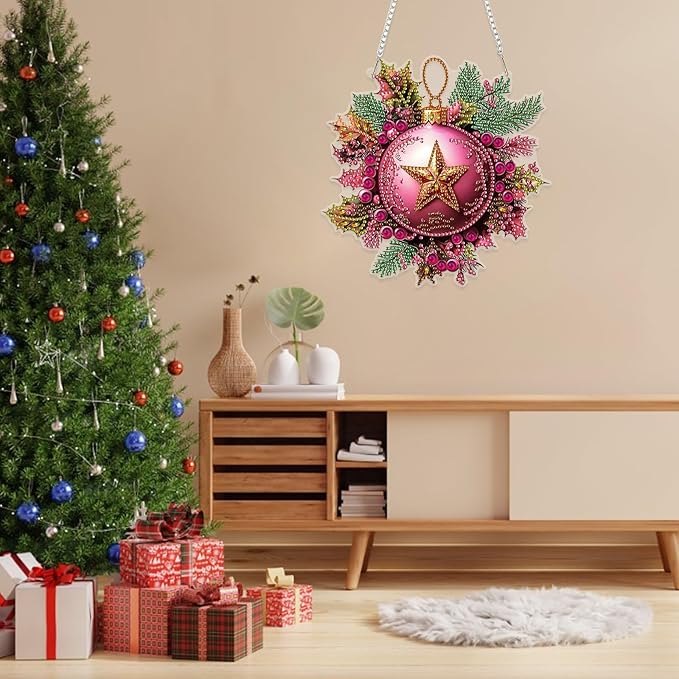 RICUVED Hanging Diamond Art Kit for Adults, Christmas Special Shaped Crystal Gem Craft Diamond Painting Pendant Kit, DIY Hanging Acrylic Art Ornament for Home Garden Wall Decor