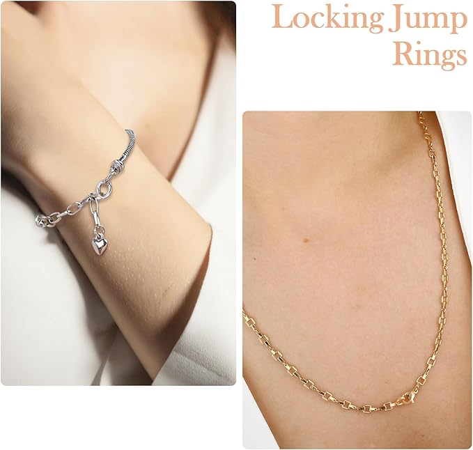 50 Pcs Gold Jump Ring for Jewelry Making, OD 5.5mm ID 3mm Locking Jump Rings, Jump Rings for Charms, Necklace, Pendants, Bracelet, Keychain, Jewelry Making (Gold+Silver)