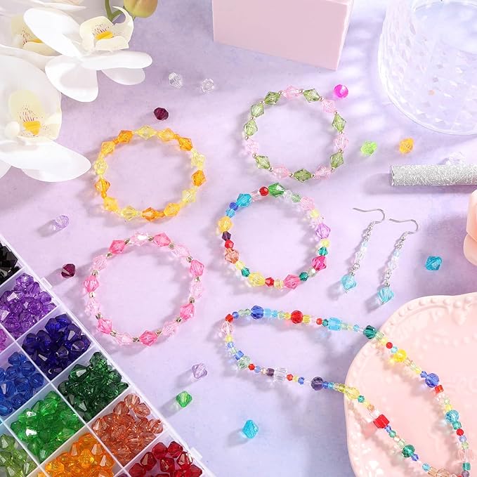 Paxcoo 560Pcs Crystal Beads for Jewelry Making, Crystal Acrylic Bead Faceted Craft Beads Bicone Gem Beads Jewel for Jewelry Making (10 MM)