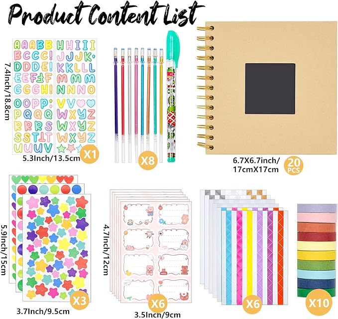 Kid Scrapbook Photo Album Hard Cover DIY Photo Album for Kids Instant Camera Print Paper with DIY Accessories (Brown)