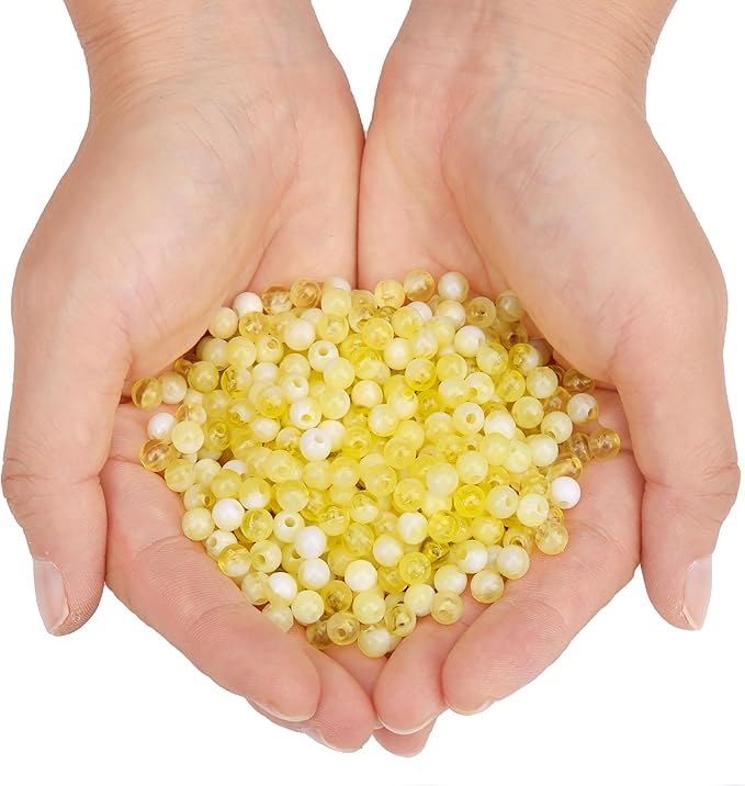 bonny boxx 1000pcs 6mm yellow jade round beads, smooth acrylic balls, plastic resin gumball bubblegum chunky beads for necklace & bracelet making, crafting supplies