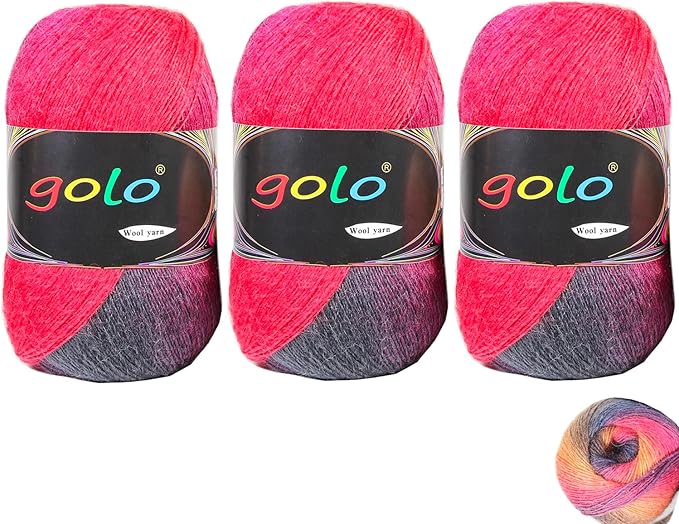 golo Wool Yarn for Hand Knitting100g X 3 Cachemire Multicolor Rainbow Yarn