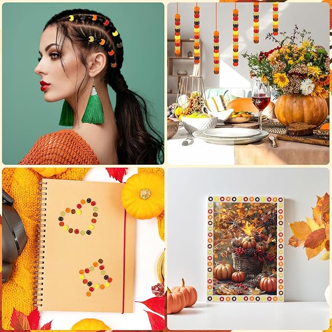 UPINS 1200 Pcs Fall Pony Beads,Autumn Thanksgiving Pony Beads for Jewelry Making Yellow Orange Red Brown for Hair Necklace Bracelets Crafts Supplies