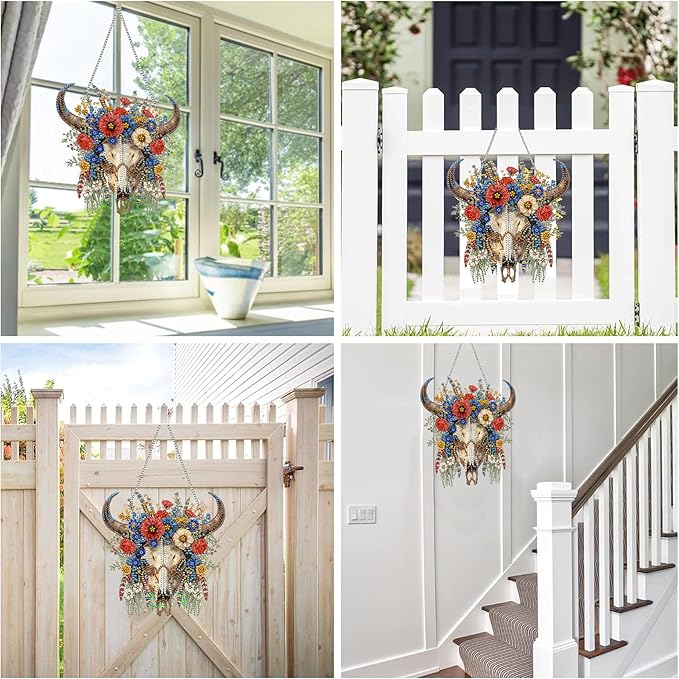 Reofrey Hanging Diamond Art Kits for Adults– 8x8Inch Sheeps Flowers Hanging Ornament Acrylic Board Double Sided Pattern Crystal Diamond Art Suncatcher Pendant, for Home Window Decoration Handmade Gift