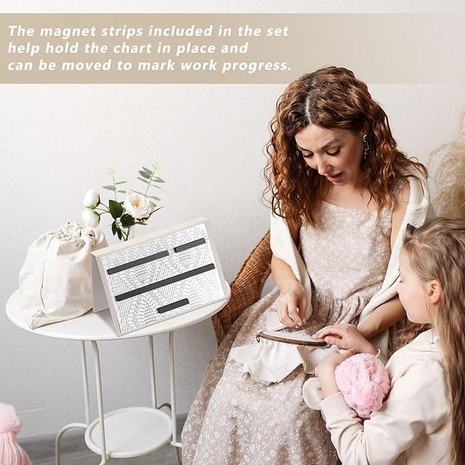 Flutesan 1 Pcs Beige Knitting Pattern Holder, Fold up Cross Stitch Knitting Chart Keeper with 4 Pcs Replacement Magnets, Cross Stitch Accessories Supplies, Unfolded Size 13.2 x 9 Inch