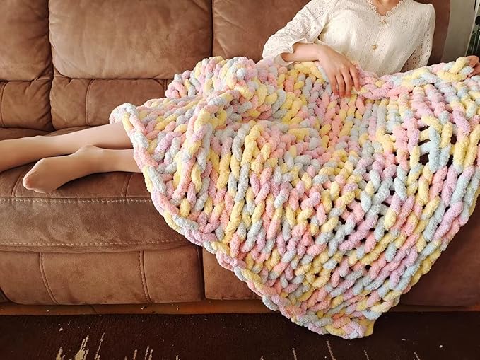 DDL&HEXI 2 Park Super Chenille Chunky Yarn,Blanket Making Kit,Jumbo Knitting Yarn 2x8oz 226g per Bag (204)