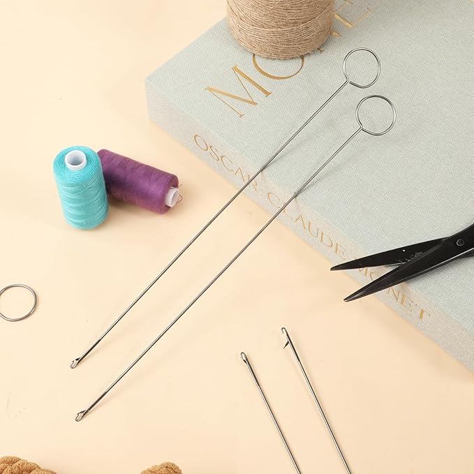 Giantree 6-Piece Circular Sewing Tool, Beaded Needle Hook, Silicone Beaded Loop Tubular Circular Sewing Supplies, Tongue-Shaped Crochet Tool with Locking Hook for DIY Fabric Tubular Strips.