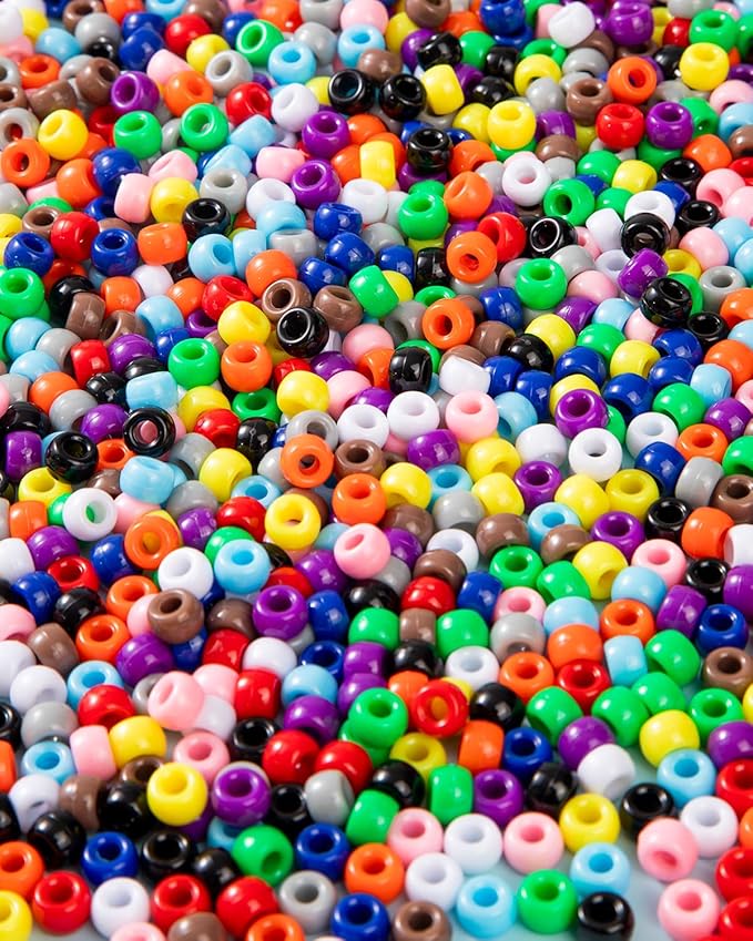 1000+ Pcs Pony Beads, 9mm Multi-Colored Kandi Beads for Bracelet Making, Hair Braids, Necklaces, Key Chains, Jewelry (Rainbow Pack)