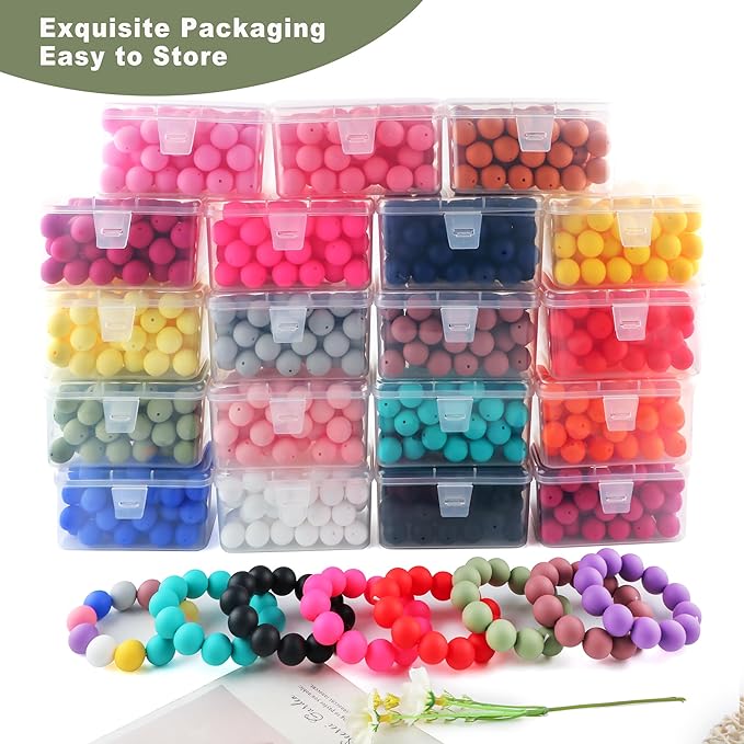 65Pcs 19mm Silicone Beads for Keychain Making Bracelet Necklace, Bulk Round Silicone Beads for Pens(Matcha Green)
