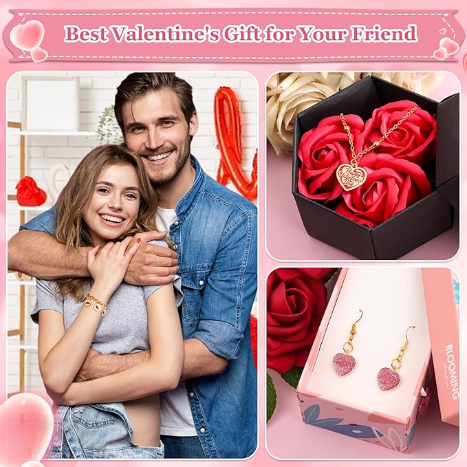 Modacraft 120 Pcs / 60 Pairs Valentine's Day Charms - Gold Enamel Valentine Charms for Jewelry Making, Multiple Romantic Styles Pendant for Making Necklaces, Earrings, Valentine's Day Gifts