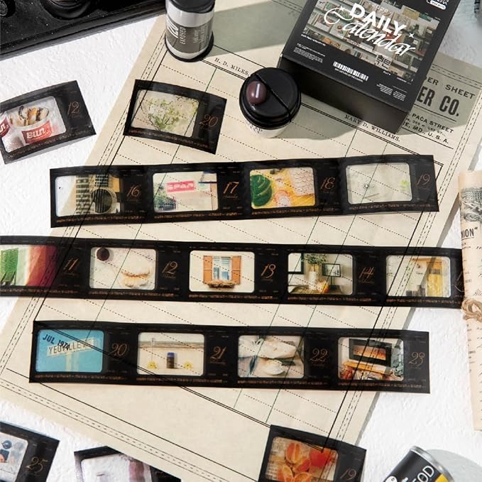 365 Pieces Exquisite Vintage Filmstrip PET Sticker Tape, Aesthetic Decorative Movie-Themed Stickers for Scrapbooking, Journaling, Waterproof DIY Crafts, and Junk Journal Supplies