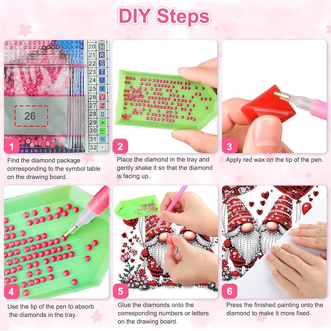 Valentine's Day Diamond Art Hanging Ornaments Kits for Adults, Gnome Diamond Painting Pendant Kits, DIY Acrylic 5D Special Shaped Crystal Gem Art Painting Ornament for Home Wall Decor Gift 8x8 Inch