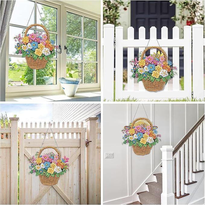 Reofrey Hanging Diamond Art Kits for Adults - 8x8 Inch Flower Acrylic Board Double Sided Pattern Diamond Art Suncatcher Pendant, DIY Crystal Art for Home Wall or Window Decoration Handmade Gift