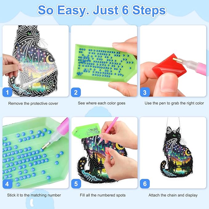 TOSTOG Aurora Kitten Diamond Art Pendant Kits for Adult, Star Diamond Painting Hanging Kit for Beginners, 5D DIY Crafts Gem Art, Waterproof Full Accessories for Home Decor Idea 20 * 20 cm/8 * 8 in