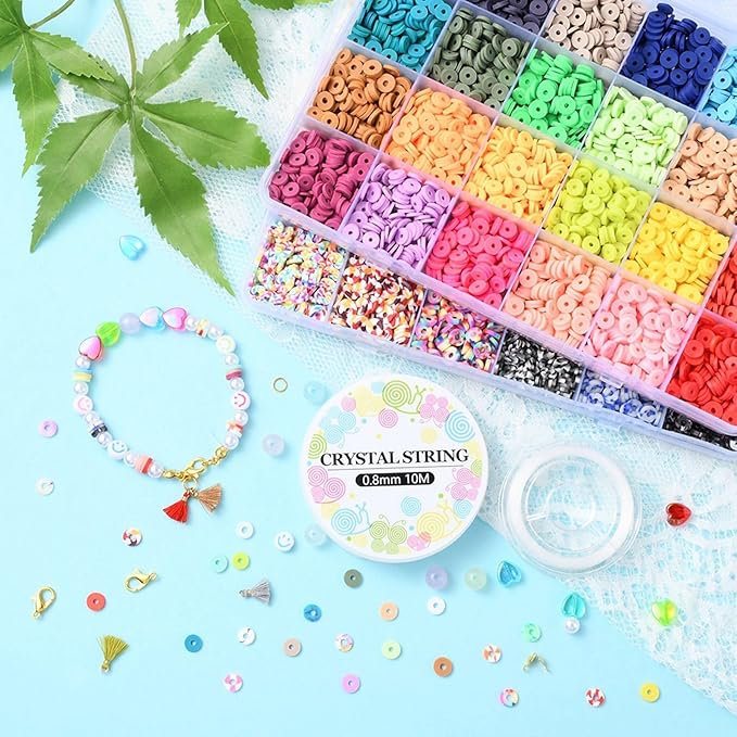 Echoed Elegance Clay Beads 2 Boxes Bracelet Making Kit, 8042 pcs Beads for Jewelry Making, Round Letter Beads with Charm and Elastic Strings, Friendship Bracelets Holiday Gifts for Girls Adults