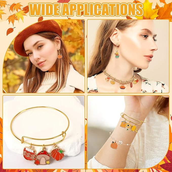 SANNIX 350pc Fall Charms, Thanksgiving Enamel Pumpkin Maple Leaf Turkey Autumn Charms for Jewelry Making, Bulk for Bracelets, Necklaces, Earrings, Craft Making