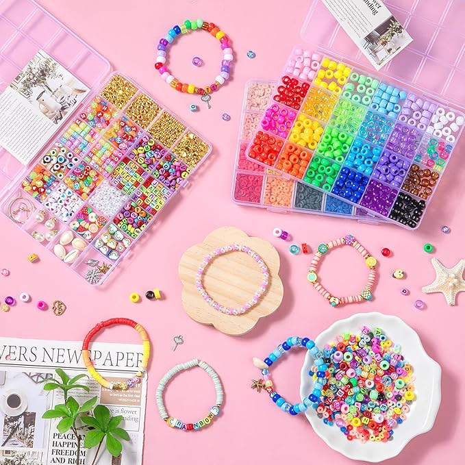 Taybonds Friendship Bracelet Making Kit- 3 Boxes with Clay, Pony, 4 Styles of Letter Beads and Charms, Jewelry Making Kit Gifts
