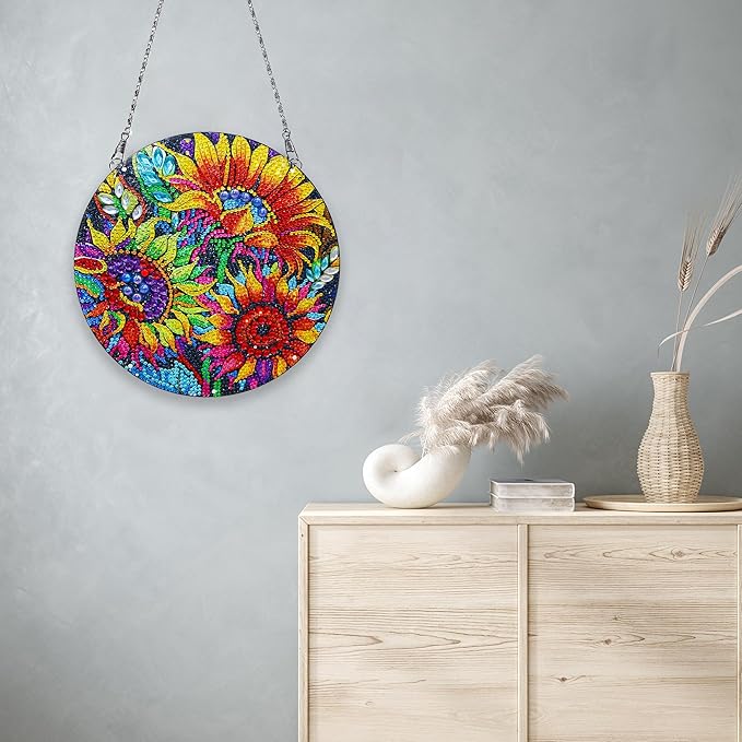 Sunflower Diamond Art Kits for Adult Beginner DIY Diamond Painting Hanging Window Pendant Ornament for Home Decoration Gem Art Gift (Sunflower)