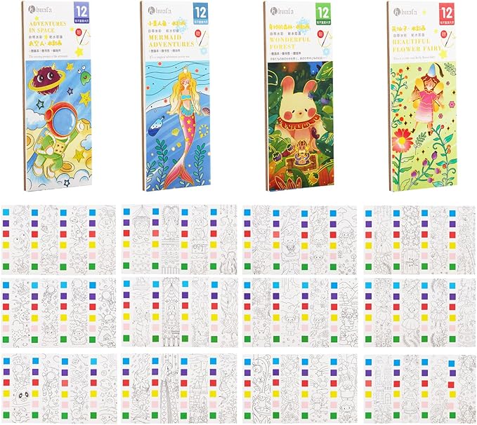 Pocket Watercolor Book Set, Watercolor Painting Book,Watercolor Bookmarks for Kids, Beginning, Students Painters Christmas Gifts (4 PCS)