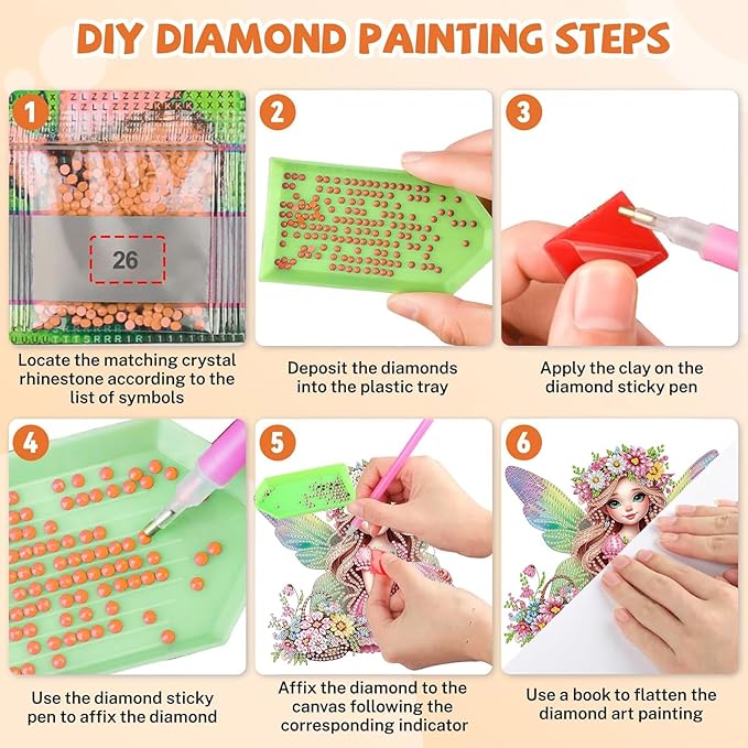 Masendp Fairy Diamond Painting Double-Sided Hanging Ornament Set, DIY Irregular Shaped Rhinestone Window Decoration Set, Suitable for Home and Garden Wall Decoration Gifts