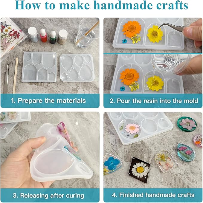 Roxjaejae 46 PCS Resin Earring Molds Silicone Kit, Resin Jewelry Making Kit with Built-in Holes for Earrings, Necklace, Pendants, Keychains