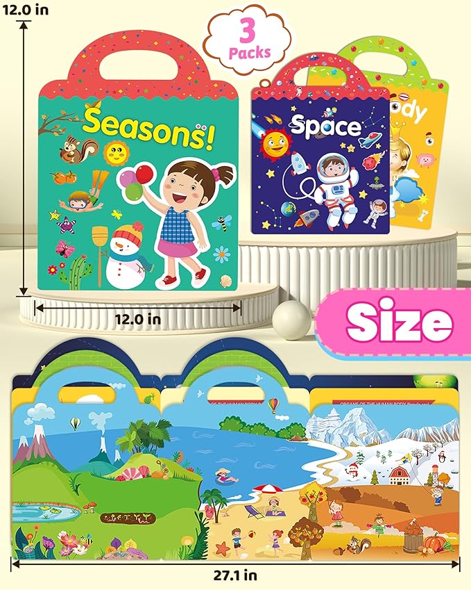 walenced reusable sticker book for toddlers, stickers for kids, toddler sticker book, toddler craft activities, toddler travel toys ages 3 and up boy girl birthday gifts