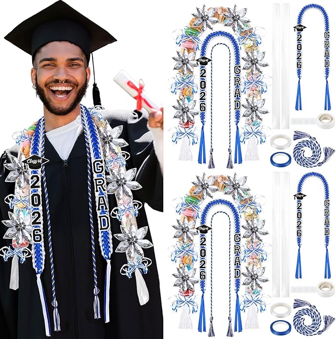 YLOLUL 16 Pcs Graduation Leis 2026 Graduation Candy Lays Kit with Honor Cord Class of 2026 Graduation Money Lays Necklace Graduation Gift Party Accessories for Women Men