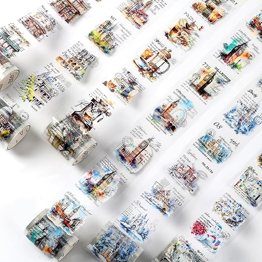 6 Rolls PET Tapes Set Pre Cut Tape Stickers City Stickers journaling Tape Transparent Sticker Books for Scrapbooking Scrapbook Tape Decorative