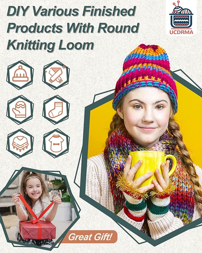 UCDRMA Knitting Looms for Beginners, Crochet Loom Knitting Kit with Step-by-Step Instructions, Cost-Effective 3 Size Round Knitting Loom, Easy & Quick Hat Knitting Loom Set/Scarf Loom Knitting Set