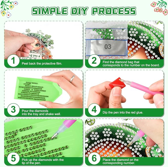 KEYIFA St. Patrick's Day Diamond Painting Kit, DIY Lucky Girl Diamond Art for Adults, Diamonds Pendant Special Shaped Rhinestone Window Hanging Ornaments Home Garden Wall Door Decoration, 20cm Width