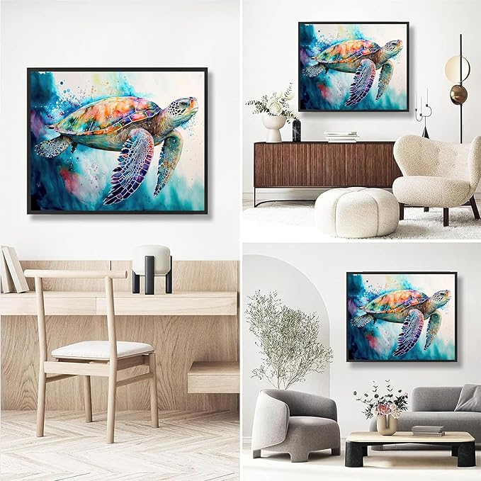 Sea Turtle Paint by Numbers for Adults with Framed Canvas-with Wooden Easel,Turtle Paint by Number on Canvas,DIY Acrylic Oil Painting Kits with Brushes Nice Gift Box for Home Wall Decor(16x20inch)