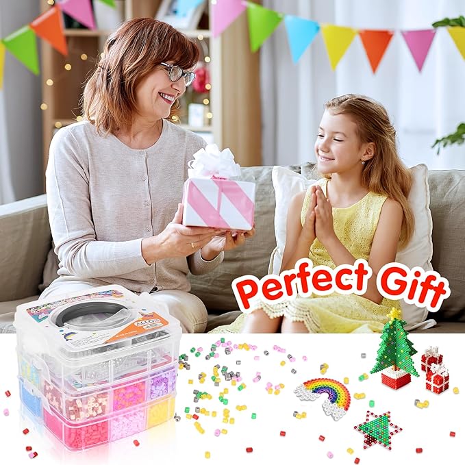 Fuse Beads Kit for Kids: 10000PC Melty Beads Set, 5MM Iron Melting Beads Craft Kit with 8 Pegboards,5 Ironing Paper and Accessories, Arts and Crafts Set Toys Gifts for Boys Girls Christmas Birthday