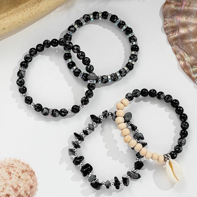 xyliise bracelet making kit natürliche perlen set for adults beads for bracelets silver jewelry making supplies diy jewelry necklace earrings (cz006-black and white)