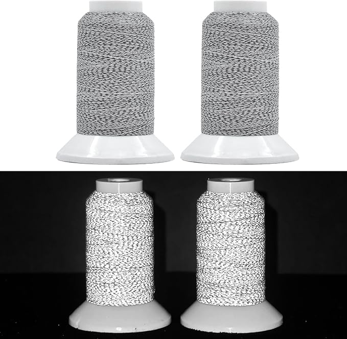 Reflective Embroidery Machine Thread Kit Improved Visibility, 2 Spools Sewing Polyester Thread 200M(218Yds) Each Spool Ideal for Home Machine & Hand Embroidery and Sewing Supplies (Gray)