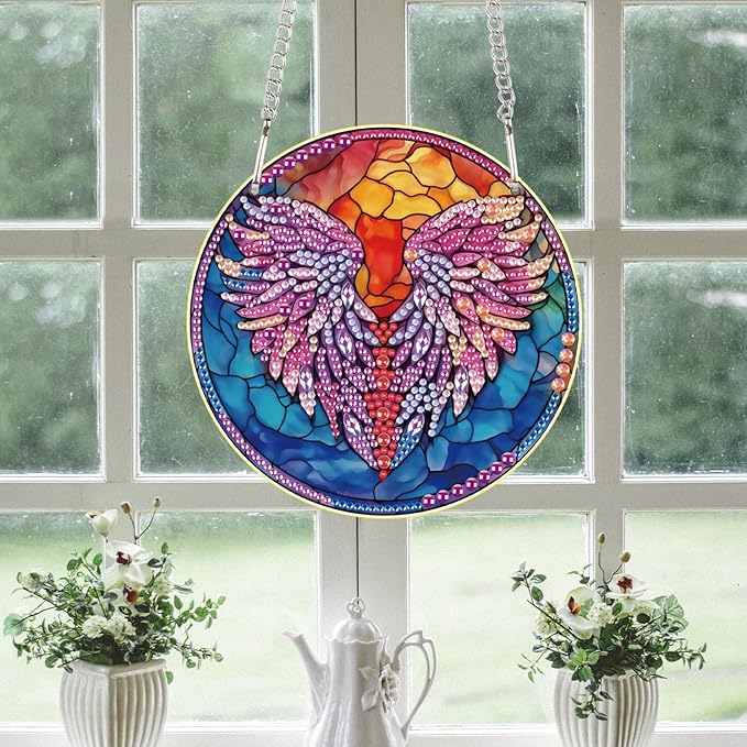 AiYuanzsh Feather Diamond Art Painting Hanging Pendant Kit Special Shaped Diamond Dots Art Acrylic Ornaments Diamond Art Pendant for Adult Home Wall Window Decor Gift