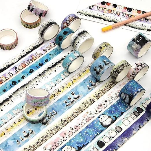 Kawaii Washi Tape Set - 24 Rolls Cute Animals Aesthetic Decorative Washi Tape for Scrapbooking Supplies, Bullet Journal Supplies, Junk Journal, Kids Art Craft Tape