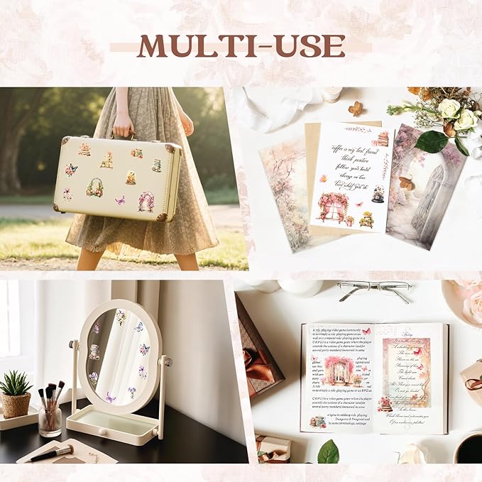 RISYPISY 54 Sheets Scrapbooks Supplies Kit, Precut PET/Washi Stickers, Flower Junk Journal Sticker for Adult Planner DIY Crafts Ephemera Floral Decorative Paper for Scrapbooking