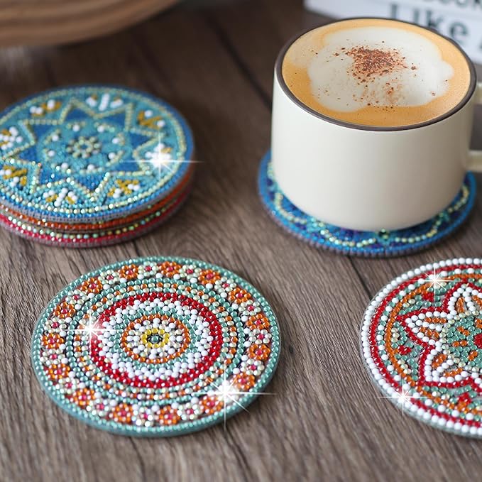 Temlum 6 Pcs Diamond Painting Coasters Kit, Mandala Diamond Art Coasters for Beginners, Adults Small Diamond Painting Kit Art Craft Supplies