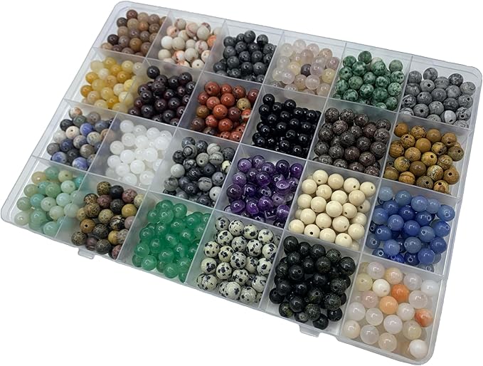 960pcs 6mm Natural Round Stone Beads,Multiolor Crystal Energy Stone,Loose Gemstone Accessories Hole Size 1mm,DIY Smooth Beads Necklace Bracelet for Jewelry Making (6mm 24Color 01 Material-A)