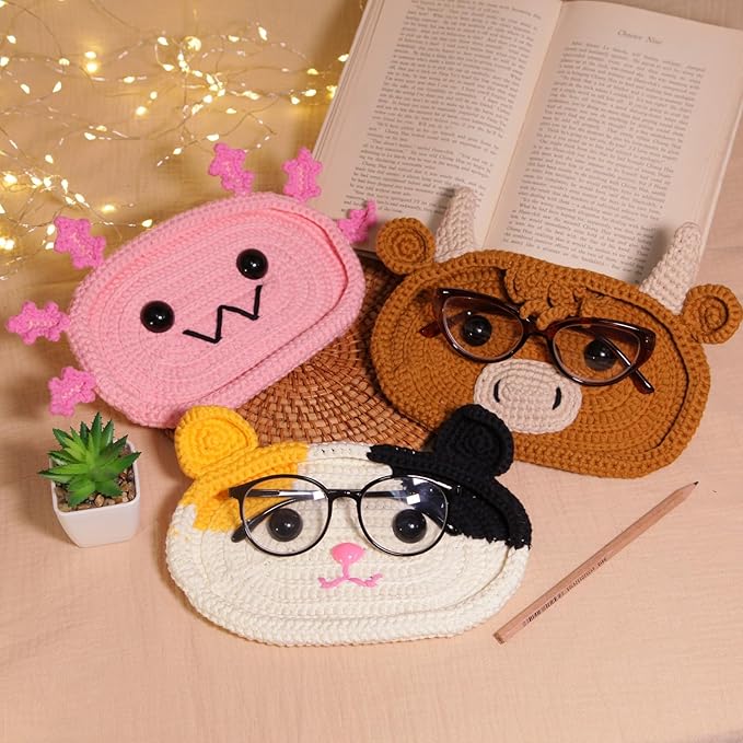 CrochetBox Crochet Kit for Beginners - Glasses Holder Eyeglass Crochet Kit, Beginners Crocheting Kitting for Adults Teen, Gifts with Crochets Yarns, Hook, Step-by-Step Video, Instruction