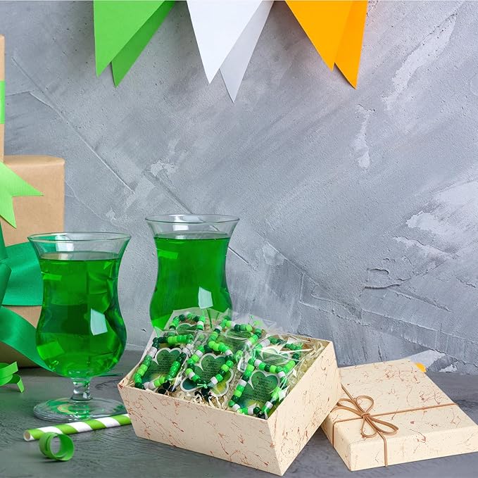 VioraWhite 20 Christian St. Patrick's Day Beads Bracelet Crafts for Jewelry Making Irish Bead Kit DIY Lucky Shamrock Charms Holy Trinity Irish Blessing Gift Card for Church Religious