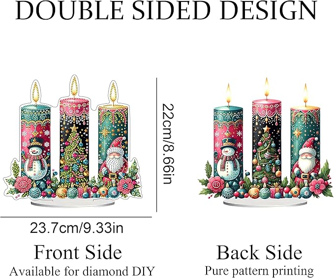 JJFox DIY 5D Tabletop Diamond Art Painting Kit, Desktop Ornament Special Shaped Rhinestone Desk Placement Ornament,Home Stand Up Gem Painting Craft Kit,Gift (Christmas Candle)