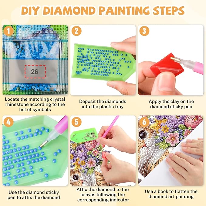 Bowetile Cat Diamond Art Hanging Kits for Adults, Diamond Art Suncatchers Flowers, 5D Special Shape Diamond Painting Pendant Window Ornament Valentine's Day Gifts for Home Wall Decor