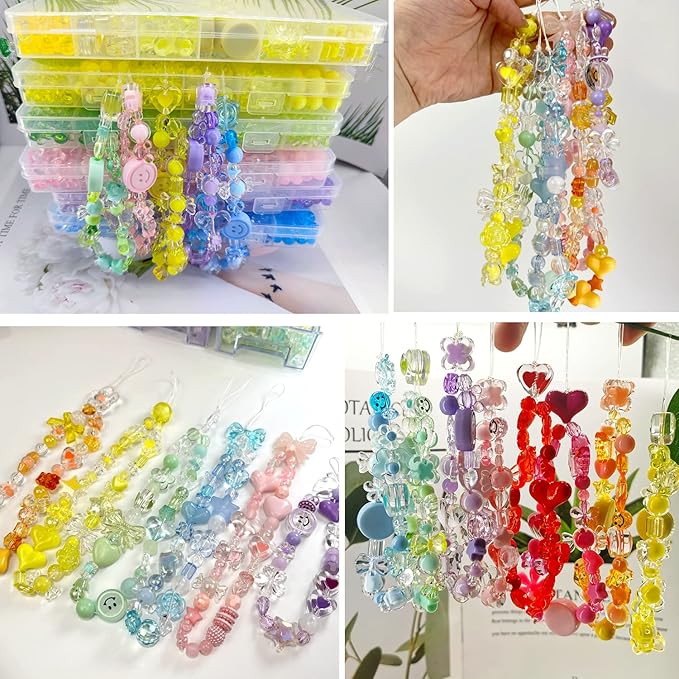 540pcs Acrylic Orange Beads - Assorted Pastel Candy Color Heart Star Butterfly Round Plastic Beads for Bracelets, Necklaces & DIY Crafts