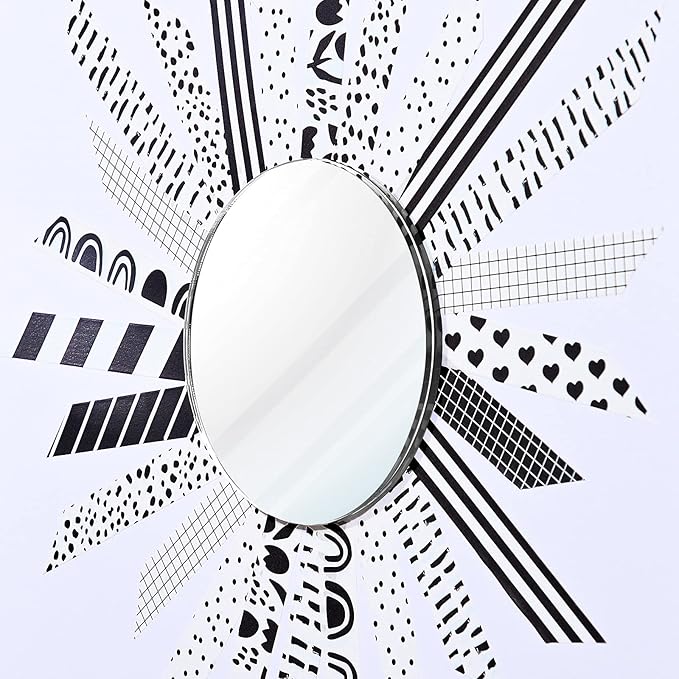 Outus 12 Rolls Washi Tape Set Black White Paper Thin 15 mm Wide 7 Meters Long Decorative Craft Adhesive Masking Tape Washi Tape Black White Strip for DIY Wrapping Decoration (Stylish Style)