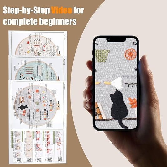 hi-yomilaugh 3 pack beginner embroidery kit & cross stitch kits for adults, needles & tools, easy needlepoint set with step-by-step instructions & video tutorial(botanical garden)