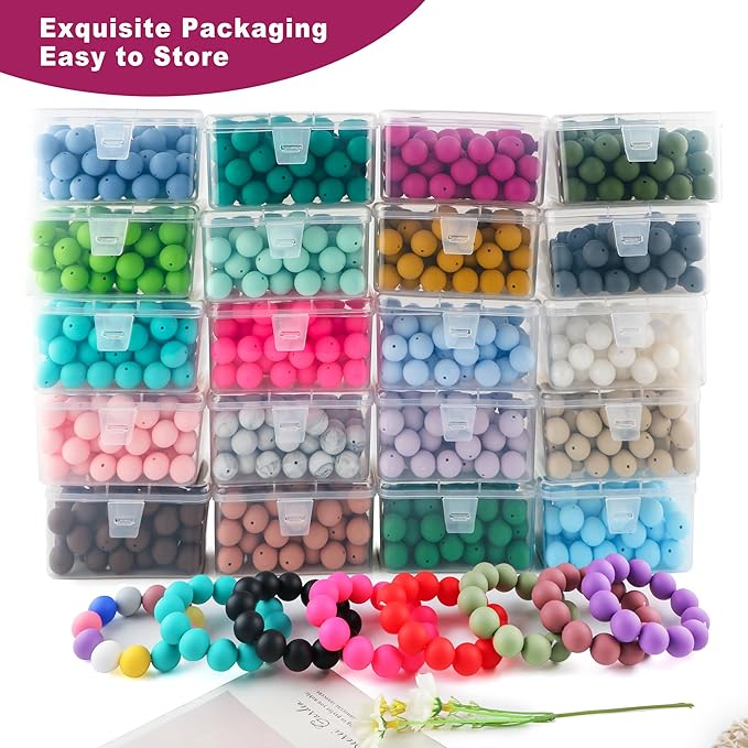 65Pcs 19mm Silicone Beads for Keychain Making Bracelet Necklace, Bulk Round Silicone Beads for Pens(Violet Red)