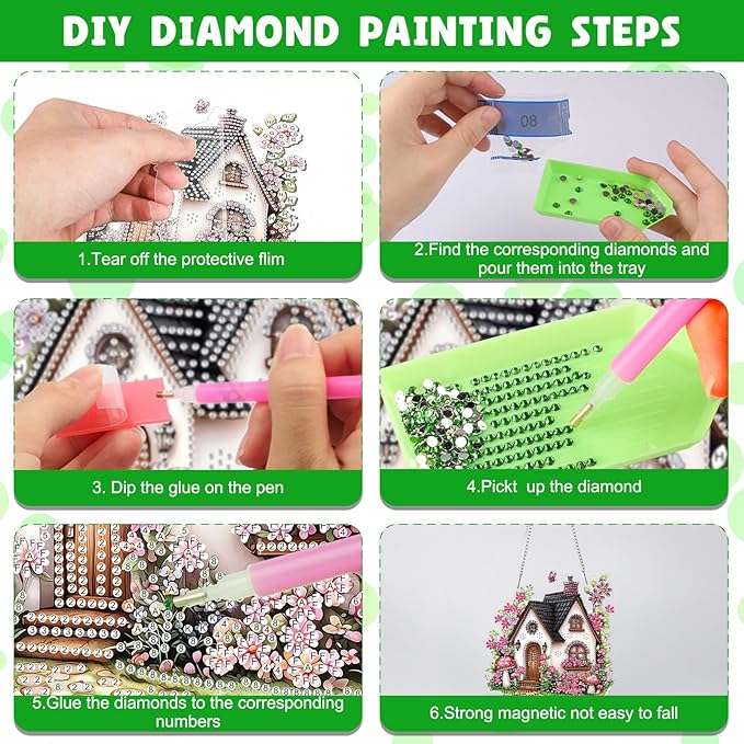NAIMOER Diamond Art Hanging Kits for Adults House Flower 5D Special Shaped Rhinestone, DIY Acrylic Diamond Art Painting Window Pendants Home Garden Wall Hanging Ornament Kits, Double Sided